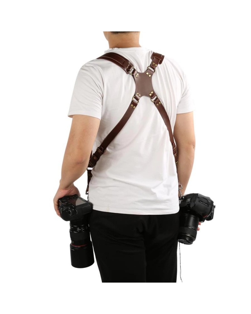 Adjustable Leather Camera Strap Free Size Camera Harness Double